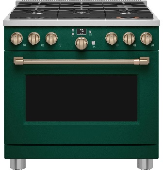 Front view of the Café C2Y366P5TG2TV903519 pro-style dual fuel range 